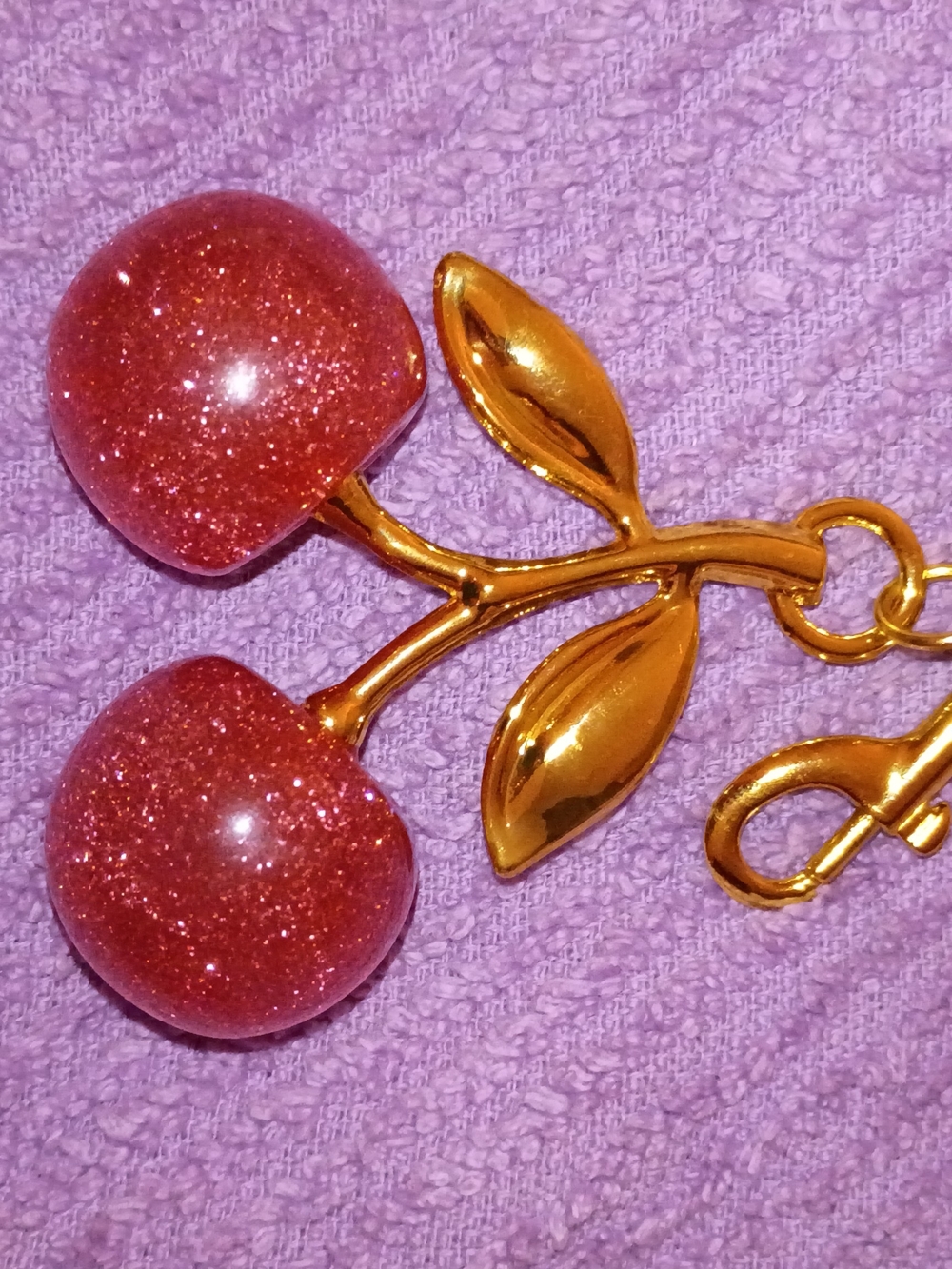 Gold Cherry Charm with Sparkling Red Cherries